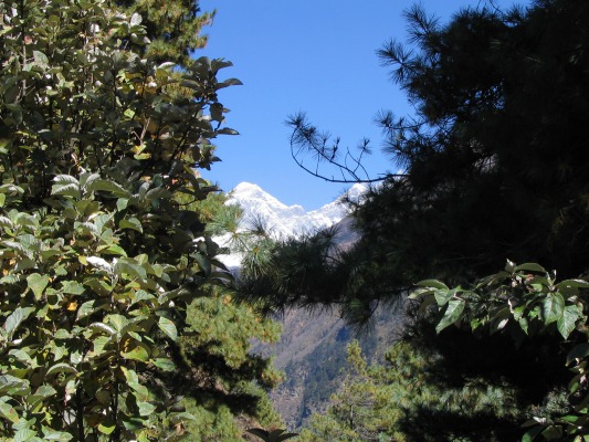 My first view of Everest (it's on the left)
