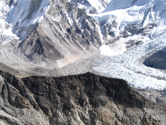 The Everest Icefall, the dirty looking part just to the outside of the