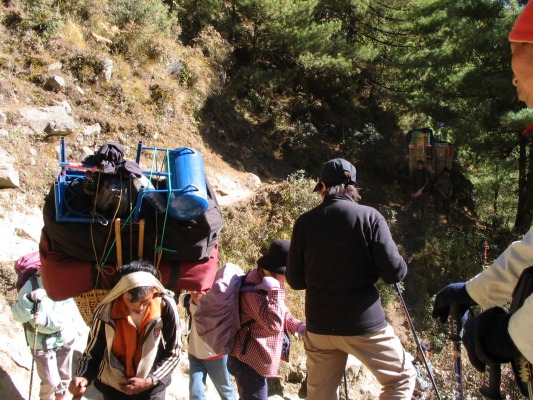 Traffic Jam on the trail (also see how high the loads are on the porters in the background)