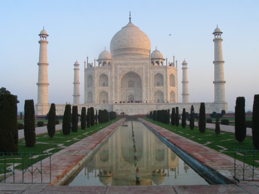 I finally uploaded my two fav pics of the Taj -- this is early morning and you can see the reflection in the water.