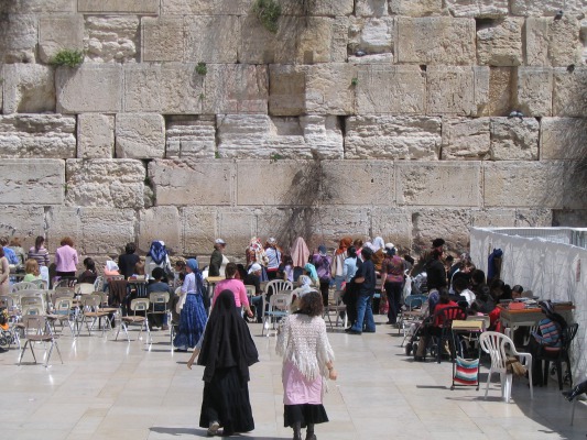 The Wailing Wall -- women's side. The only part of the existing temple wall surviving from the second temple.