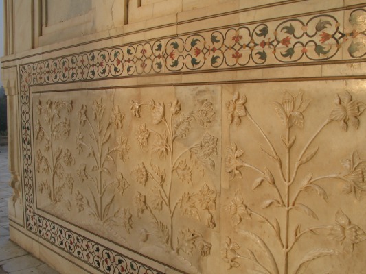 The decorative work along the entrance way.