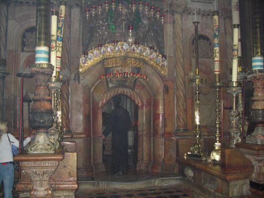 The cave where Jesus was buried.